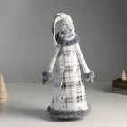 Кукла интерьерная "Дед Мороз в сером кафтане в клетку" с серебром 16х13х60 см - Фото 3