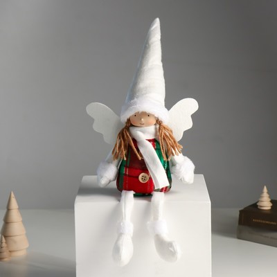 Интерьерная кукла текстильная «Ангелочек в красно-зелёном сарафане», длинные ножки, 16×8×40 см