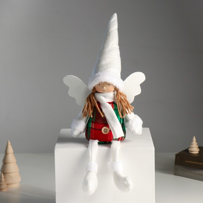 Интерьерная кукла текстильная «Ангелочек в красно-зелёном сарафане», длинные ножки, 16×8×40 см - Фото 1