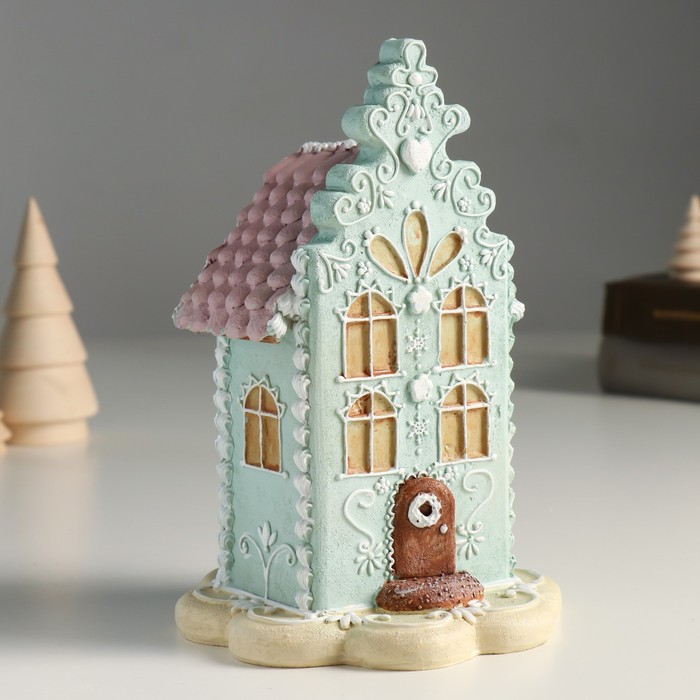 Фигурка полистоун «Пряничный домик голубой с розовой крышей», 13×13×20 см - Фото 1