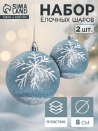 Ёлочные игрушки «Снежок», шары новогодние, d=8 см, 2 шт., бело-голубой - Фото 1