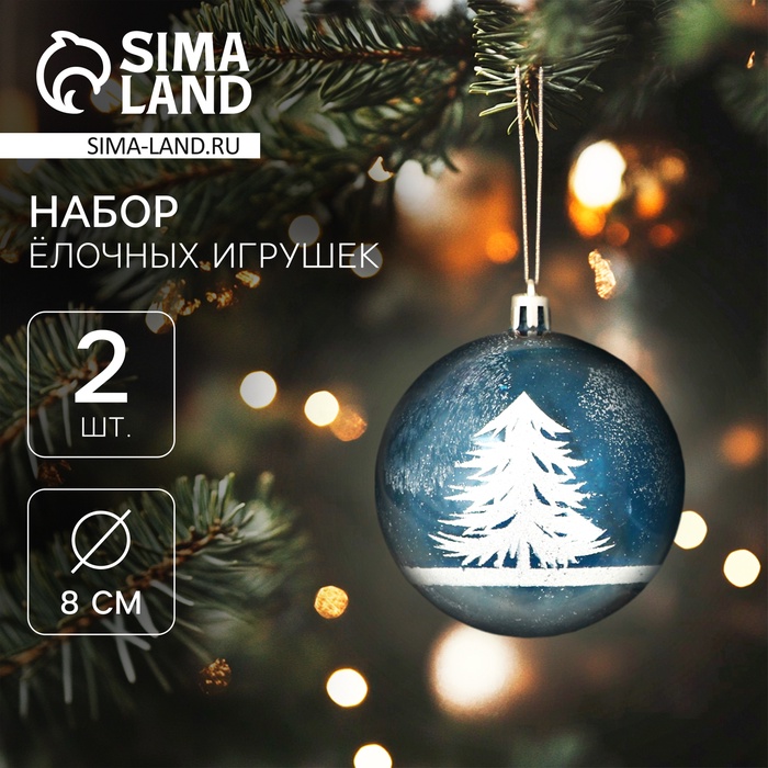 

Набор шаров пластик d-8 см, 2 шт "Зимняя сказка" бело-голубой
