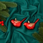 Ёлочные игрушки 2 шт. «Зимнее волшебство. Пташка» пластик, 7×10 см, красный - Фото 1