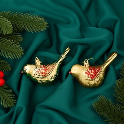 Ёлочные игрушки 2 шт. «Зимнее волшебство. Пташка» пластик, 7×10 см, золото