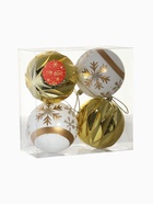 Ёлочные игрушки «Праздничные узоры», шары новогодние, d=10 см, набор 4 шт., грани, золотисто-белый - фото 61901670