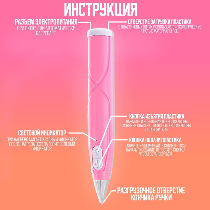 3D ручка, набор PCL пластика светящегося в темноте, мод. PN013, цвет розовый - фото 51465660