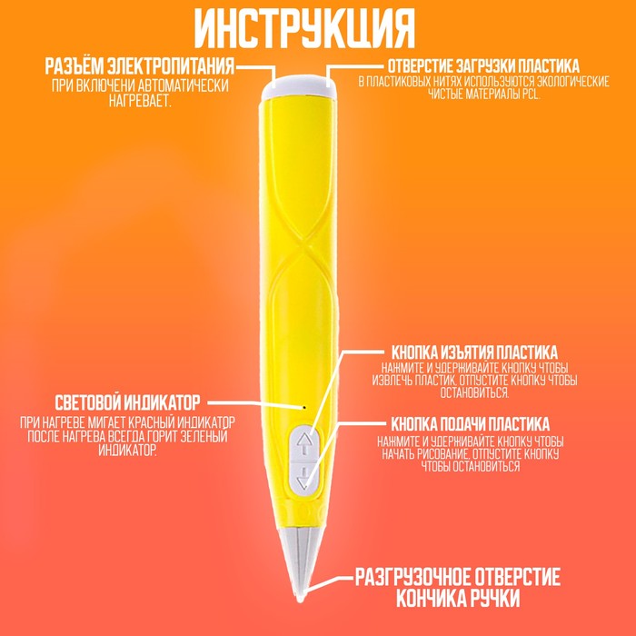 3D ручка, набор PCL пластика светящегося в темноте, мод. PN016, цвет желтый - фото 51465675