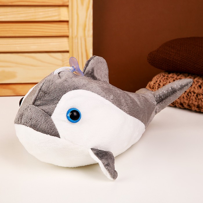 Мягкая плюшевая игрушка Акула серая 33 см на самокат