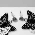 Серьги висячие «Бабочка» трио, цвет чёрно-белый в серебре, 6 см - Фото 2