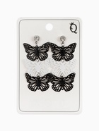 Серьги висячие «Бабочка» трио, цвет чёрно-белый в серебре, 6 см - фото 65398551