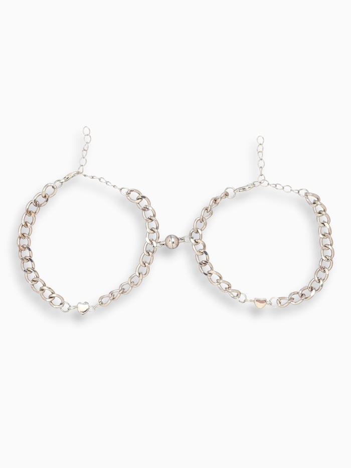 Браслеты парные «Неразлучники» на магните, сердце на крупных звеньях, цвет серебро - Фото 1