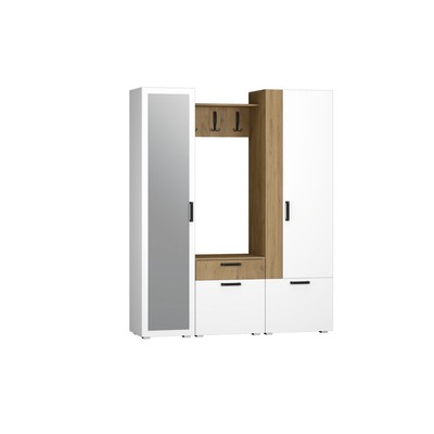 Прихожая в коридор «Прайм - 1», 2 шкафа, 1650×374×2020 мм, цвет белый/дуб крафт золотой