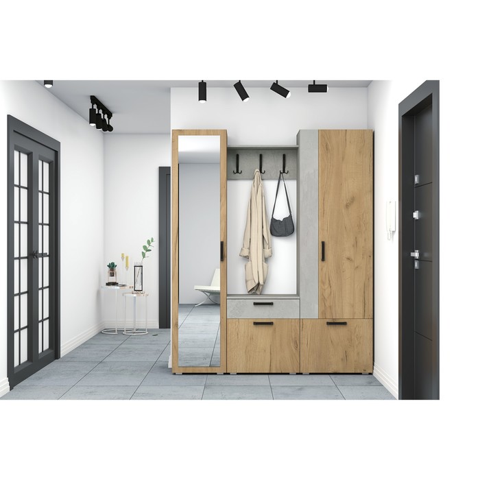 Прихожая «Прайм – 1», 1650×374×2020 мм, цвет дуб крафт золотой/бетонный камень - Фото 1