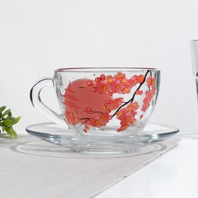 Чайная пара «Веточка сакуры», стеклянная: чашка 200 мл, в чемоданчике