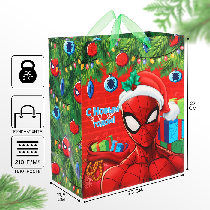 Пакет подарочный "Новый год" 23х27х11.5 см, Человек-паук - Фото 1