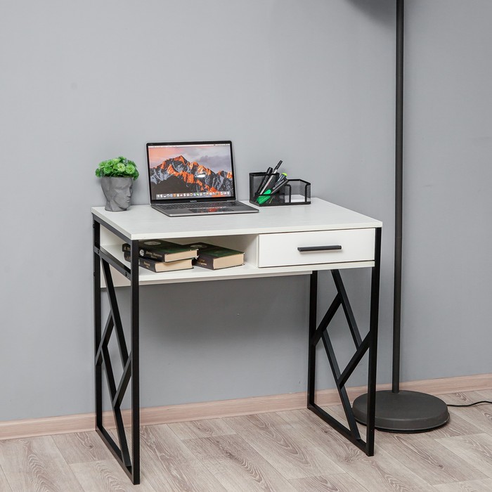 Стол письменный Frame New, 800×510×760 мм, ЛДСП, цвет белое тиснение / чёрный металл - фото 1904907544