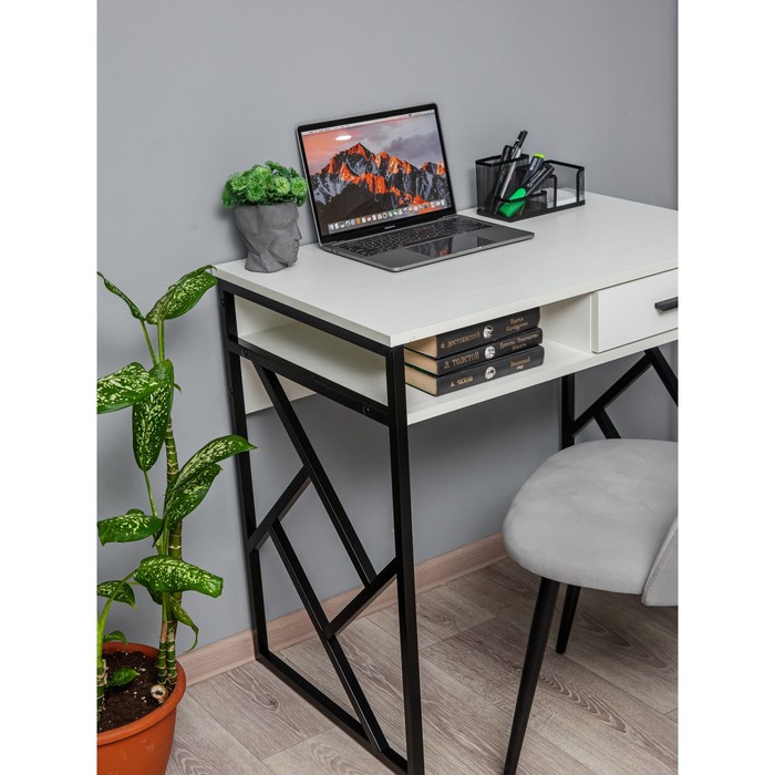Стол письменный Frame New, 800×510×760 мм, ЛДСП, цвет белое тиснение / чёрный металл - фото 1904907547