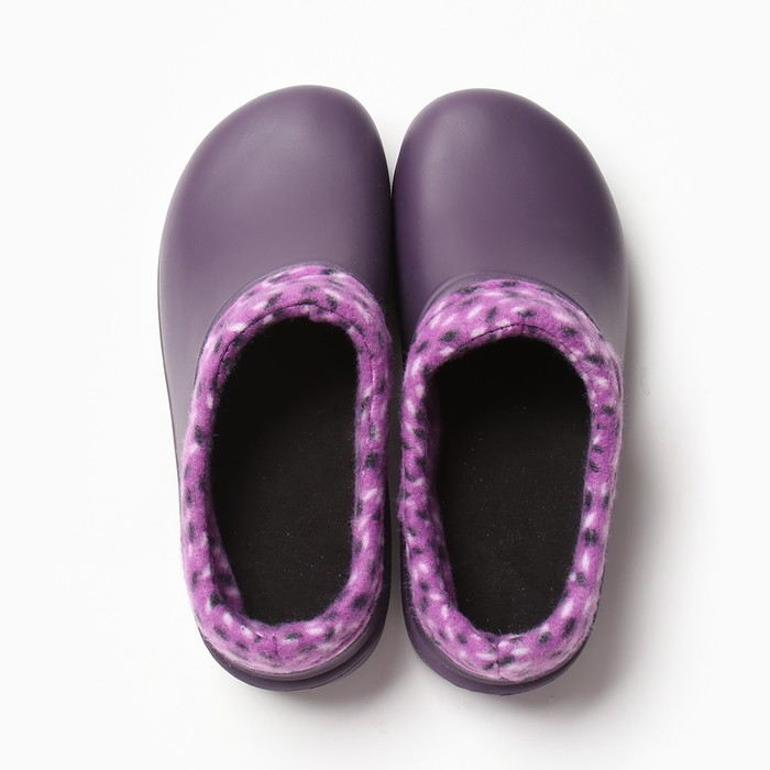 Галоши женские утепленные "Коро с отворотом" цвет баклажан/леопард чёрно-фиолет, размер 36
