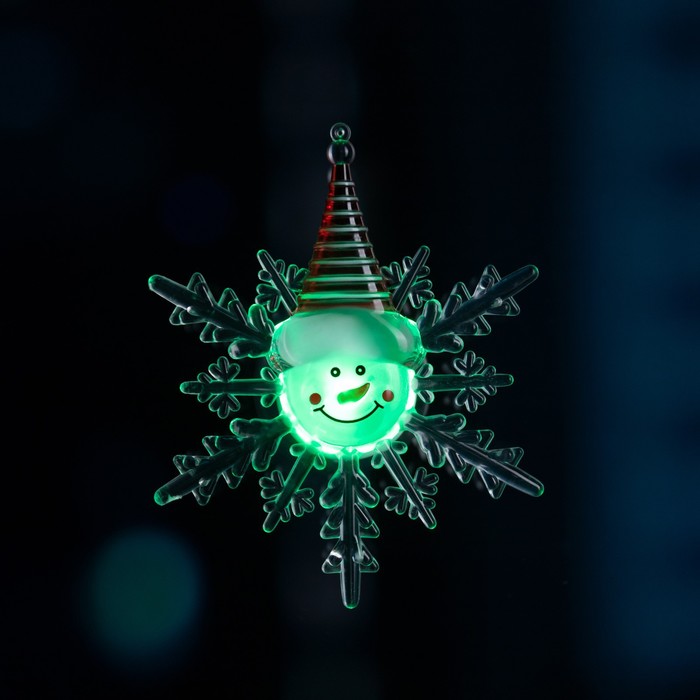 Светодиодная игрушка на липучке «Снежинка со снеговиком» 13 см, батарейки LR44х3, свечение мульти - фото 1884282252
