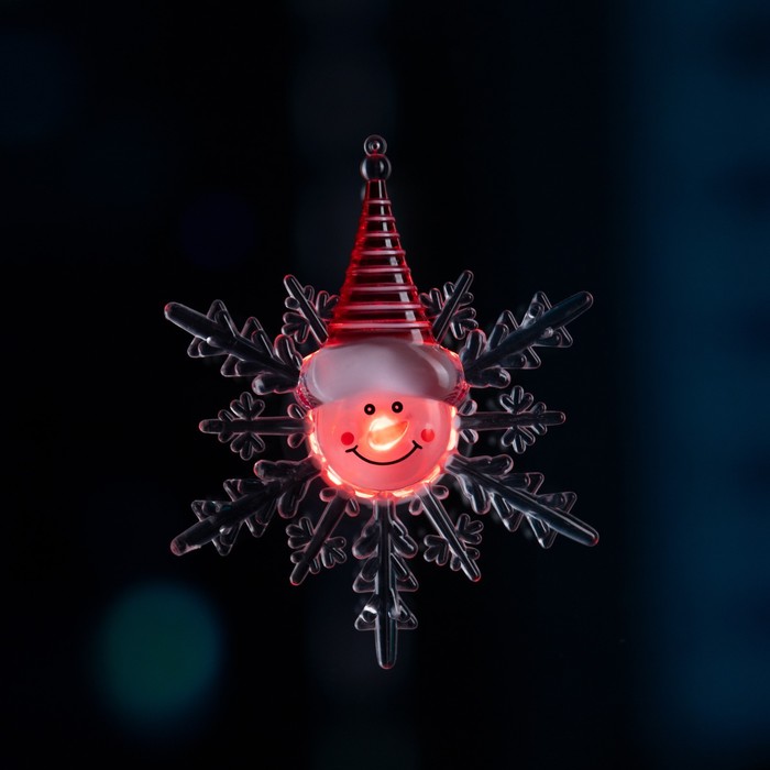 Светодиодная игрушка на липучке «Снежинка со снеговиком» 13 см, батарейки LR44х3, свечение мульти - фото 1884282253