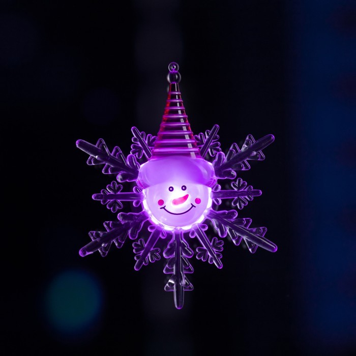 Светодиодная игрушка на липучке «Снежинка со снеговиком» 13 см, батарейки LR44х3, свечение мульти - фото 1884282254
