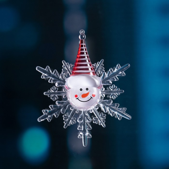 Светодиодная игрушка на липучке «Снежинка со снеговиком» 13 см, батарейки LR44х3, свечение мульти - фото 1884282255