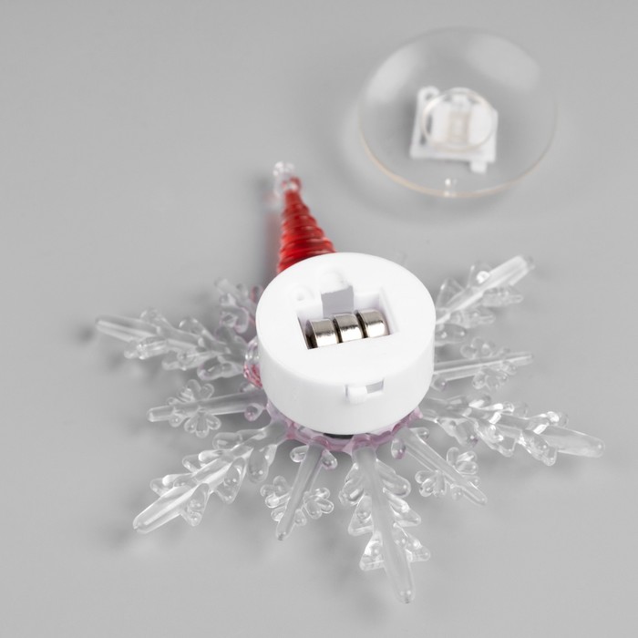 Светодиодная игрушка на липучке «Снежинка со снеговиком» 13 см, батарейки LR44х3, свечение мульти - фото 1884282256