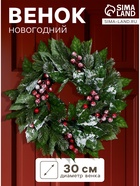 Венок новогодний d=30 см «Зимнее волшебство. Уютная сказка», с листьями и ягодами - Фото 1