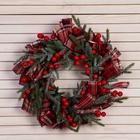 Венок новогодний d=30 см «Зимнее волшебство. Уютная сказка», с лентами и ягодами - Фото 2