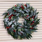 Венок новогодний d=35 см «Зимнее волшебство. Уютная сказка», в снегу, с лентами, листьями и ягодами - Фото 1