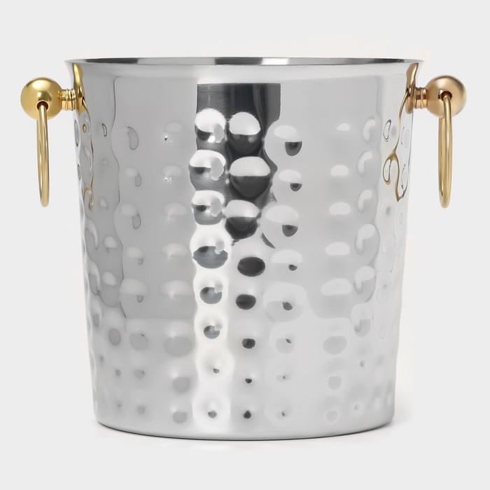 Ведро для льда «Чеканный», 5.2 л, 25×20×20.5 см, нержавеющая сталь, золотые ручки - Фото 1