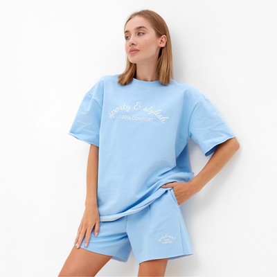 Костюм женский (футболка, шорты) MINAKU: SPORTY & STYLISH, голубой, размер 42