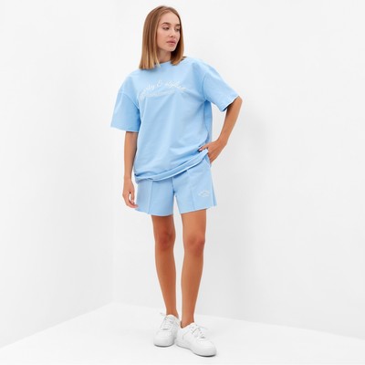 Костюм женский (футболка, шорты) MINAKU: SPORTY & STYLISH, голубой, размер 42