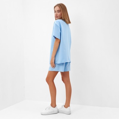 Костюм женский (футболка, шорты) MINAKU: SPORTY & STYLISH, голубой, размер 42