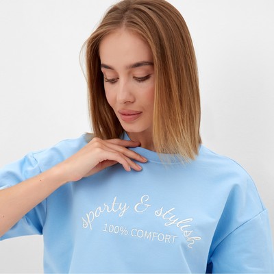 Костюм женский (футболка, шорты) MINAKU: SPORTY & STYLISH, голубой, размер 48