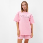 Комплект (футболка, шорты) женский MINAKU: SPORTY & STYLISH цвет светло-розовый, р-р 42 - фото 320692463