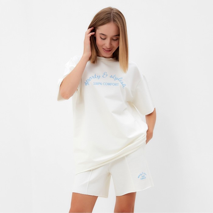 Костюм женский (футболка, шорты) MINAKU: SPORTY & STYLISH, цвет экрю, размер 46