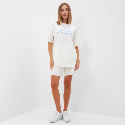 Костюм женский (футболка, шорты) MINAKU: SPORTY & STYLISH, цвет экрю, размер 46