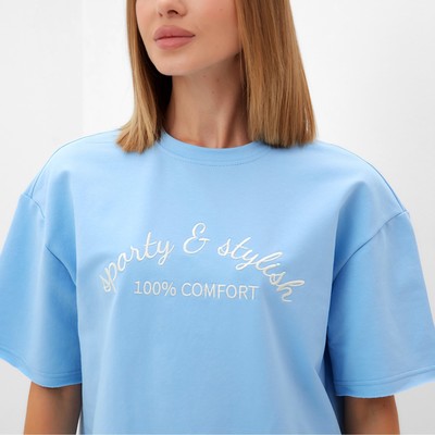 Футболка женская MINAKU OVERSIZE FIT: SPORTY & STYLISH цвет голубой, р-р 48