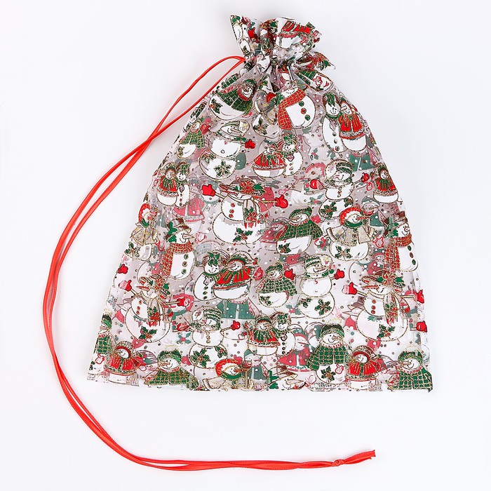 Мешок подарочный «Пара снеговиков», р. 45 × 35 см, органза - Фото 1