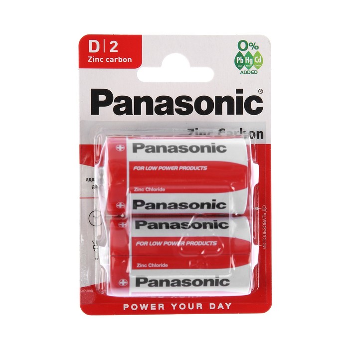 Батарейка солевая Panasonic Zinc Carbon, D, R20-2BL, 1.5В, блистер, 2 шт. - фото 51316869