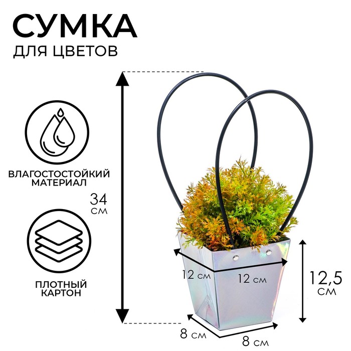 Сумка для цветов «Голографическая», влагостойкая, 12×12 - 8×8 - 12.5 см - Фото 1
