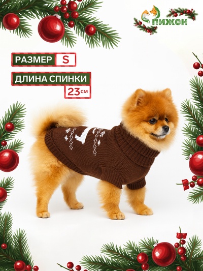 Свитер «Олень», S (ДС 23, ОШ 23, ОГ 26-45 см), коричневый