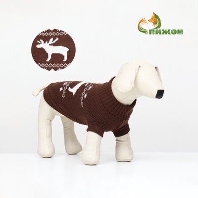 Свитер "Олень",   2XL (ДС 41, ОШ 41, ОГ 36-60 см), коричневый
