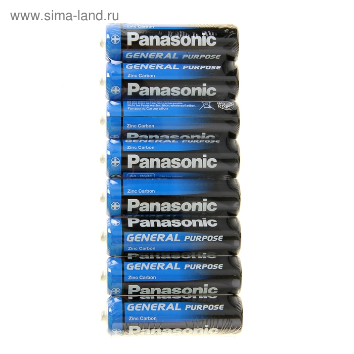Батарейка солевая Panasonic General Purpose, AA, R6-8S, 1.5 В, спайка, 8 шт. - Фото 1