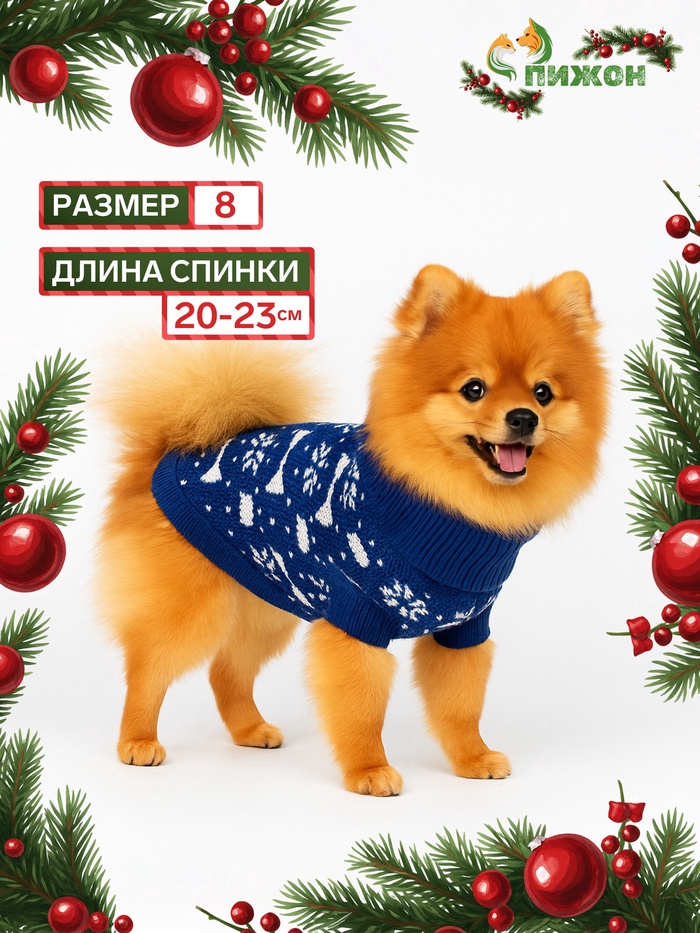 Свитер "Косточки-снежинки", размер 8 (ДС 20-23, ОГ 25-32, ОШ 16-19 см), синий - Фото 1