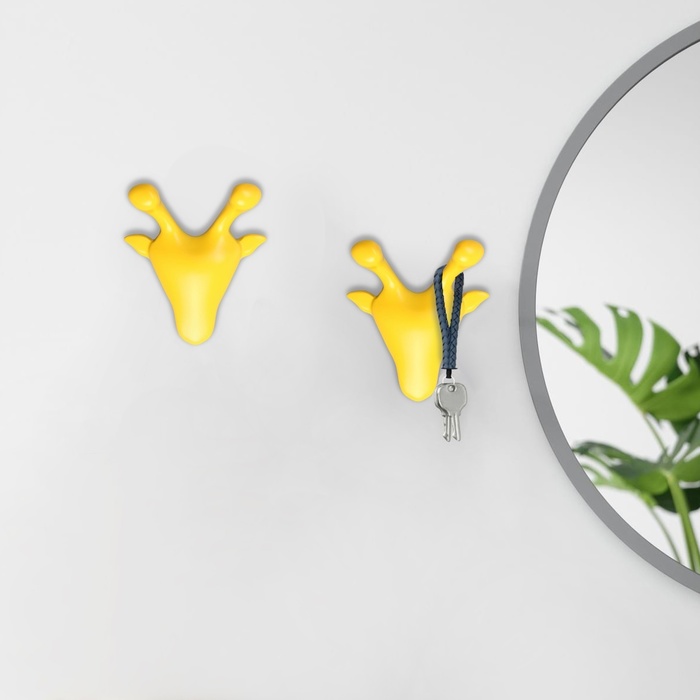 Крючок мебельный CAPPIO GIRAFFE, двухрожковый, цвет желтый - фото 18573584