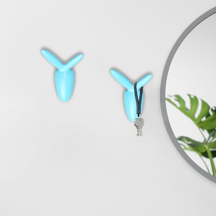 Крючок мебельный CAPPIO RABBIT, двухрожковый, цвет голубой - фото 18573600