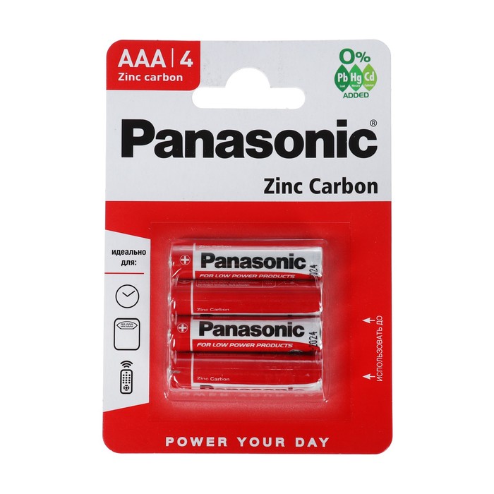 Батарейка солевая Panasonic Zinc Carbon, AAA, R03-4BL, 1.5В, блистер, 4 шт. - фото 51316883