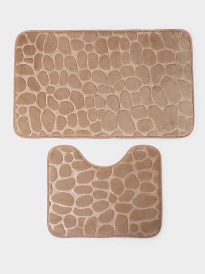 Коврики для ванной и туалета Доляна «Камни», 2 шт., 40×50, 50×80 см, бежевые